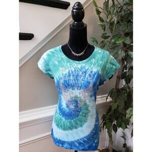 Exist T-Shirt Women Size M Green Blue Tie Dye Rhinestone Sturgis Graphic Tee